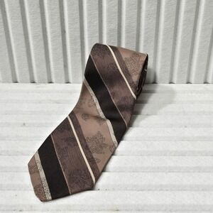 Cappuccino Golden Clasp Mens Necktie Brown Tan‎ Striped Paisley Silk Blend USA